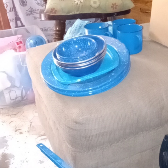 GSI camping dishes. BLUE, WHITE SPECKLED. - Picture 2 of 2